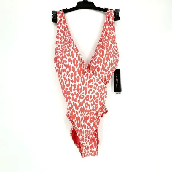 Carmen Marc Valvo Animal-Print Surplice One-Piece Swimsuit Size 6 Melon NWT